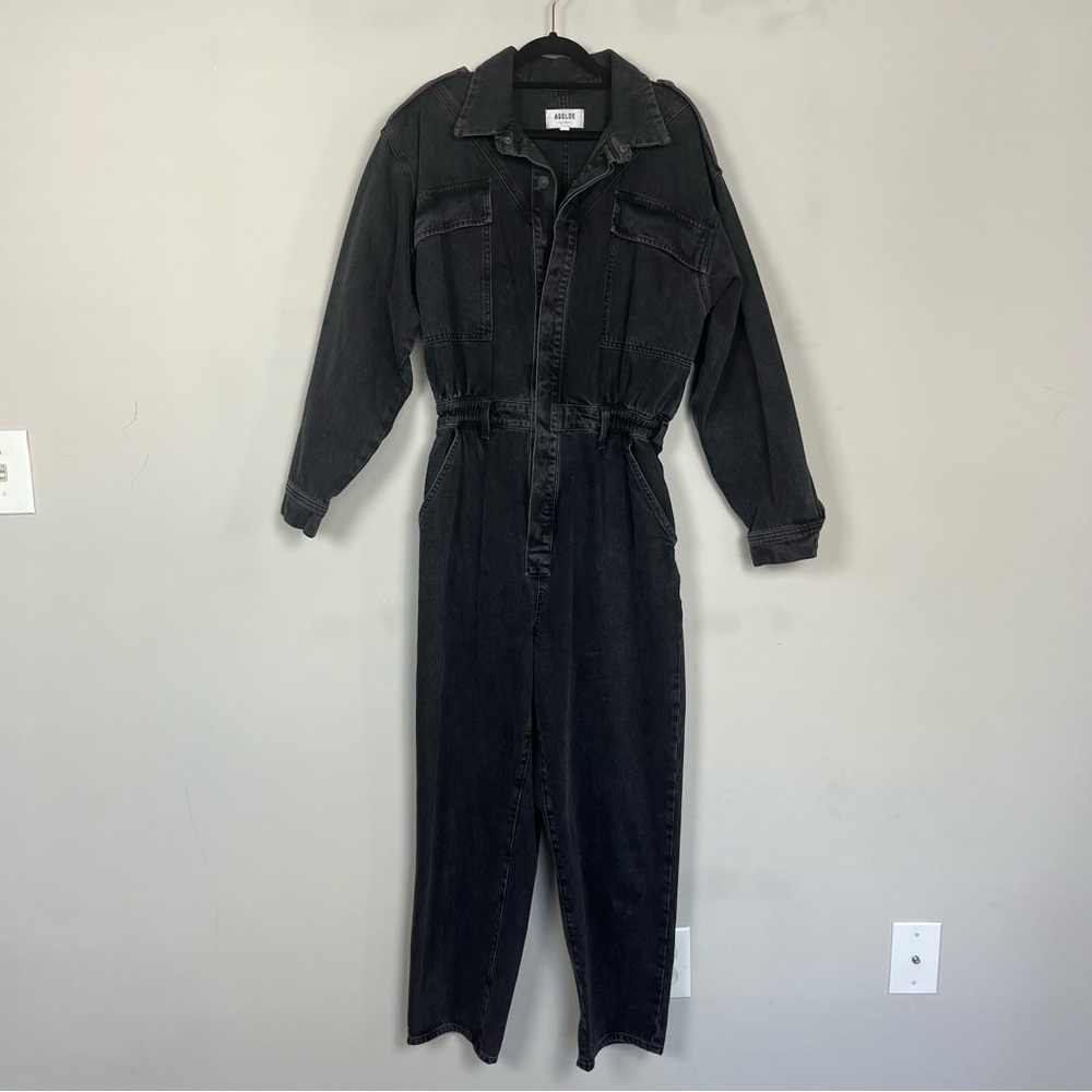 AGOLDE VIANKA DENIM UTILITY BUTTON UP JUMPSUIT LONG SLEEVE IN BLACK SIZE 10 - Picture 14 of 16